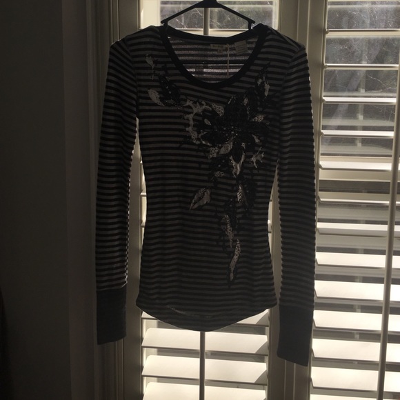 Miss Me Tops - miss me striped floral long sleeve shirt