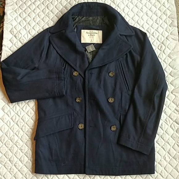 HP! Abercrombie navy wool peacoat w/ FREE socks - Picture 3 of 4