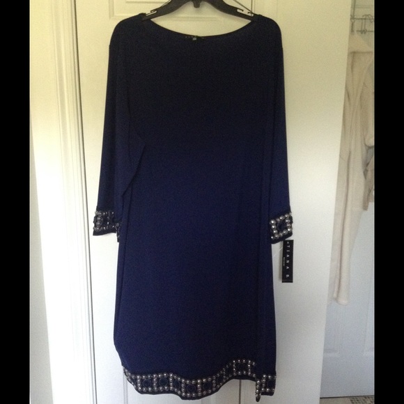 🙏🏻HP 1/21/17🙏🏻Navy Beaded Trim Dress - Picture 2 of 4