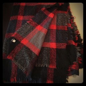 Red, gray, black plaid blanket scarf. Cozy & warm!