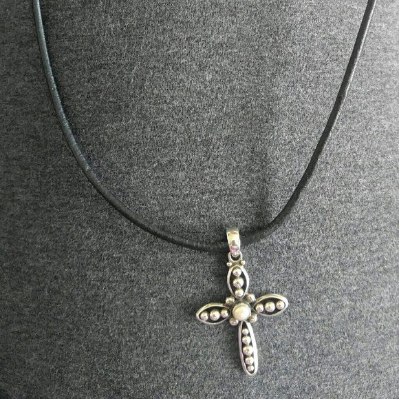 Silpada cross pendant & leather necklace