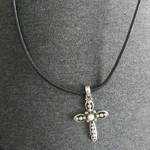 Silpada cross pendant & leather necklace