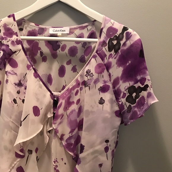 Calvin Klein Tops - Calvin Klein purple and white short sleeve blouse Calvin Klein Tops - Calvin Klein purple and white short sleeve blouse