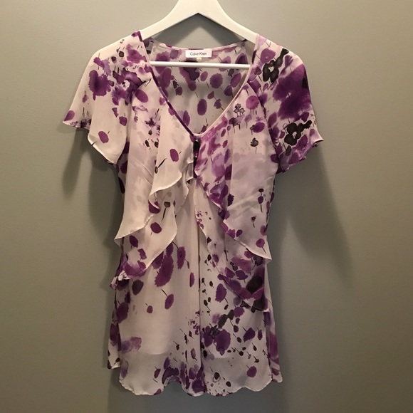 Calvin Klein Tops - Calvin Klein purple and white short sleeve blouse Calvin Klein Tops - Calvin Klein purple and white short sleeve blouse