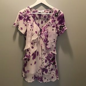 Calvin Klein Tops - Calvin Klein purple and white short sleeve blouse Calvin Klein Tops - Calvin Klein purple and white short sleeve blouse