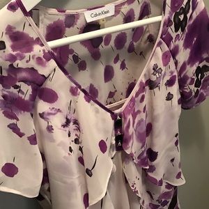 Calvin Klein Tops - Calvin Klein purple and white short sleeve blouse Calvin Klein Tops - Calvin Klein purple and white short sleeve blouse