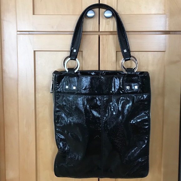 Alfani Black Patten Leather Side-zip Purse