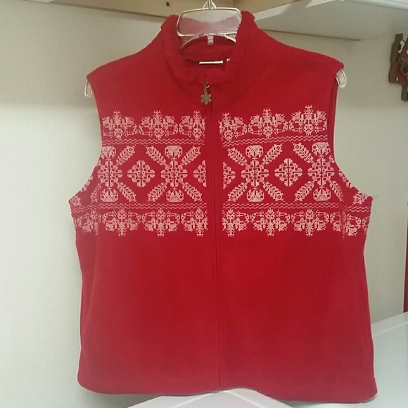 Snowflake Red Fleece Vest - Picture 1 of 4