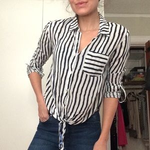 Black and white striped button down