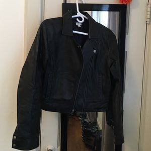 Cropped Classic Genuine Leather Jacket
