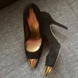 Jessica Simpson Gold Capped Suede Heels