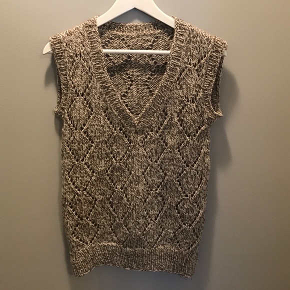 Handmade Sweaters - Handmade Knit Taupe Brown and Ivory Sweater Vest S Handmade Sweaters - Handmade Knit Taupe Brown and Ivory Sweater Vest S