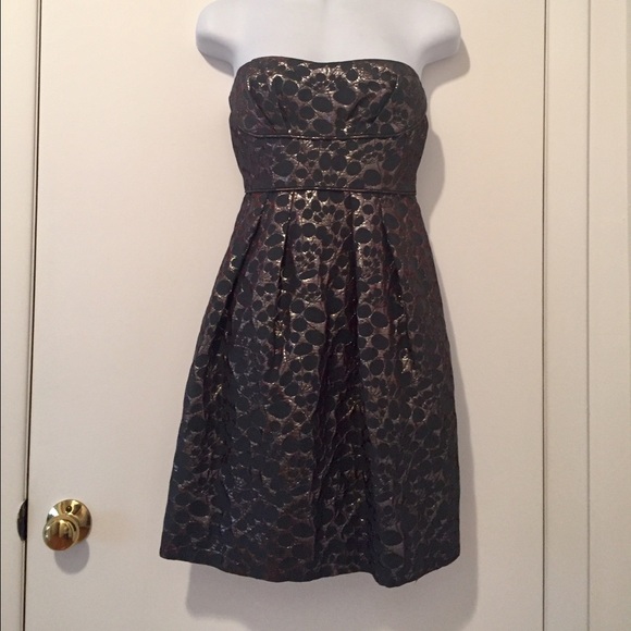 BCBG Maxazria Strapless Black & Gold Petal Dress