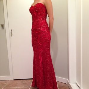 Strapless Red Prom Dress: full length, lined