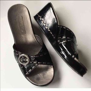 Brighton Black Patent Leather Wedge Shoes