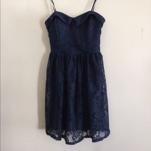 Navy Lace Strapless Dress