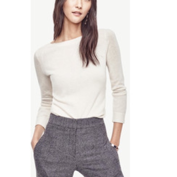 Ann Taylor Ivory boatneck sweater, S, M 3/4 sleeve