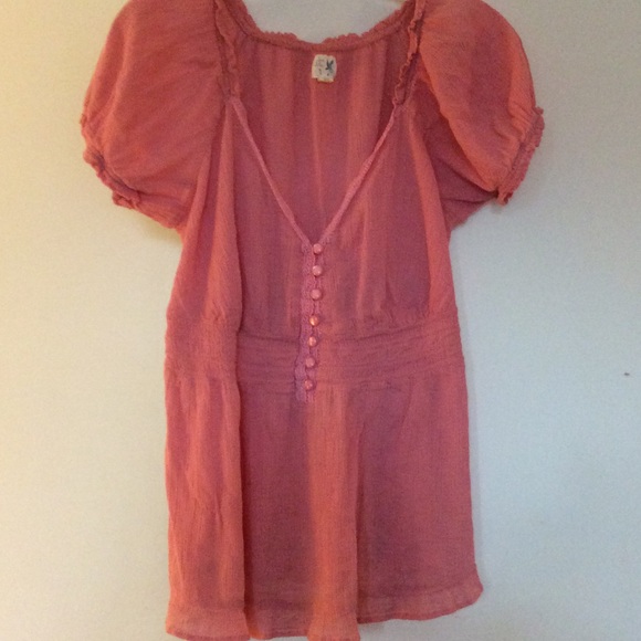 Salmon Color Peasant Top