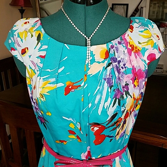 Spense Blue Watercolor Floral Dress - Picture 2 of 4