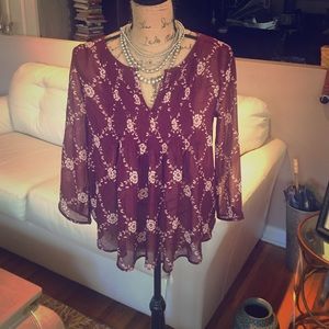 Maroon blouse w/ white flower design