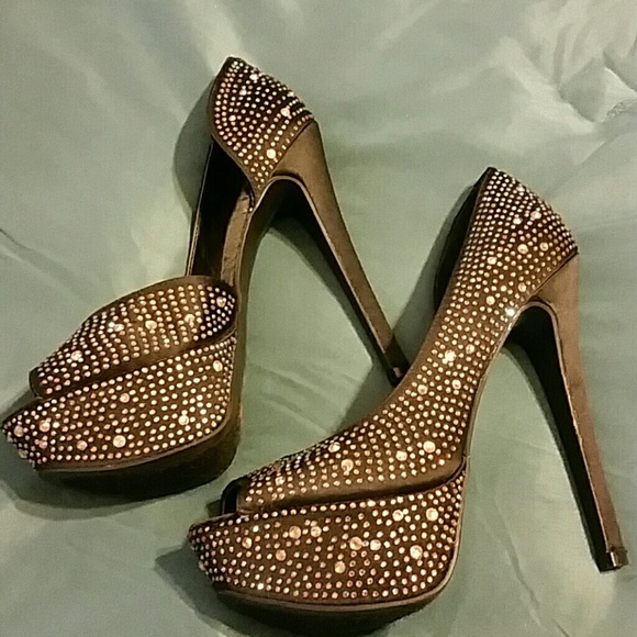 Black Rhinestone platforms heels