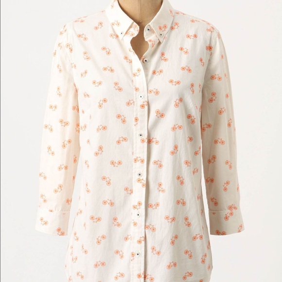 Postmark Anthropologie Orange Bicycle Button Up