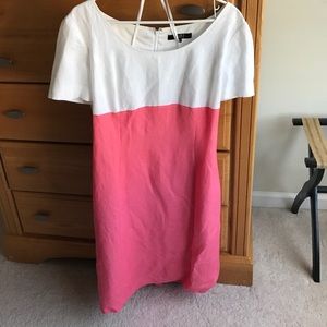 White and pink linen shift dress