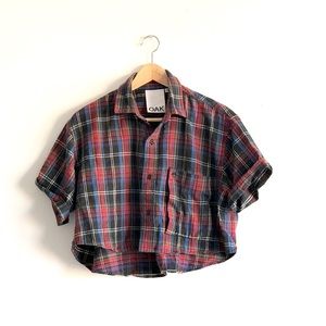 OAK Cropped Plaid Flannel Shirt