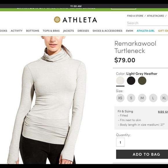 Athleta oatmeal color turtleneck, size L.