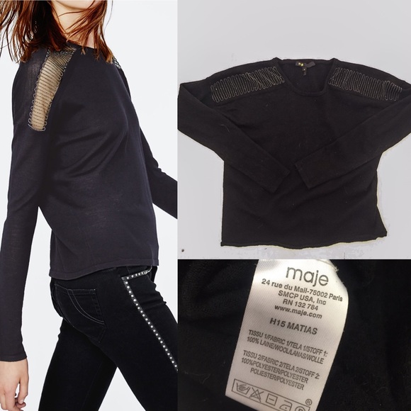 100% Wool Maje Black shoulder beaded sweater