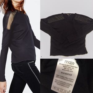 100% Wool Maje Black shoulder beaded sweater