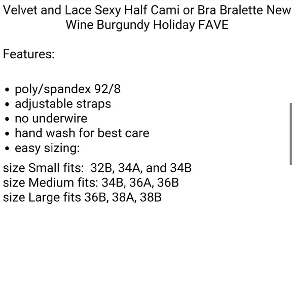 COACHELLA FAVE Velvet & lace half cami top wine - Picture 4 of 5