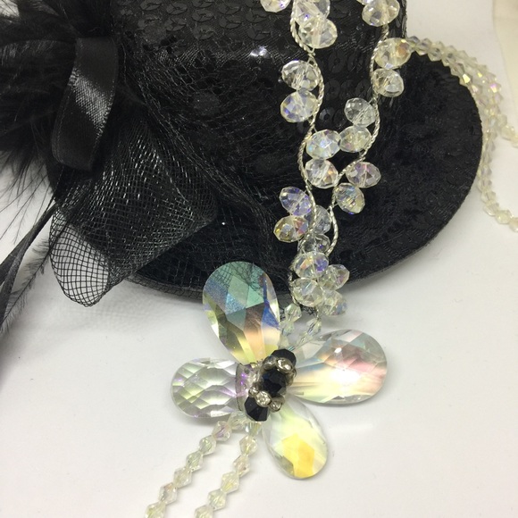 CRYSTAL Bead Fairy Garden Butterfly Necklace JW-87