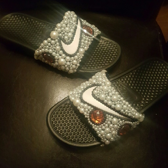 blinged out nike slides