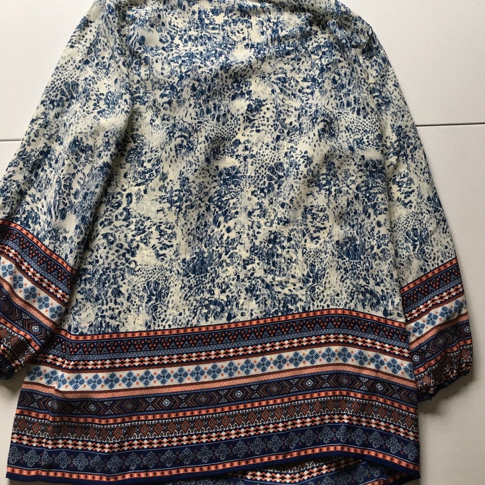 Zac & Rachel Blue Print 3/4 Sleeve Blouse New - Picture 7 of 7