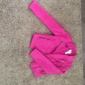 Pink Faux Leather Moto Jacket