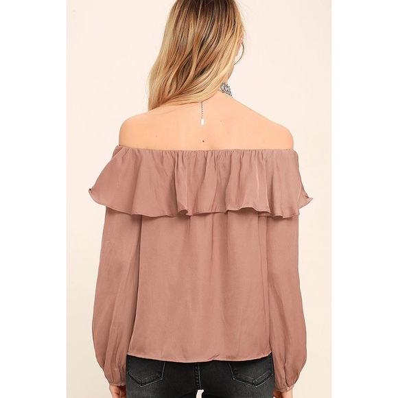 Dusty Rose Off Shoulder Ruffle Satin Top - Picture 4 of 4