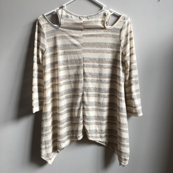 NEW Tan Beige Stripe Cold Shoulder Top - Picture 3 of 4