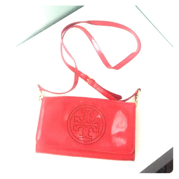 Red perforated logo Tory Burch crossbody or clutch