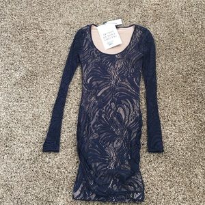 Bcbgmaxazaria blue fitted lace dress
