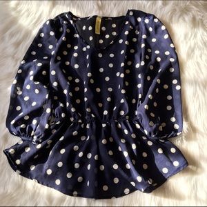 Blue and White Polka Dot Top