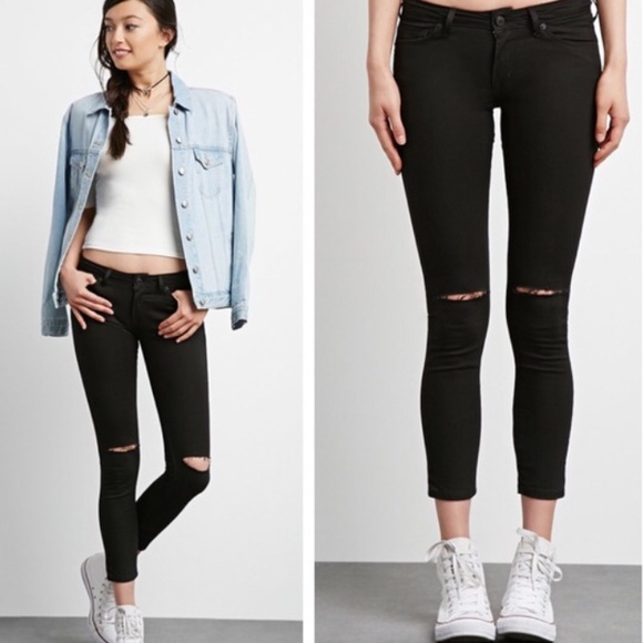 Brand New Forever 21 distressed black jeans