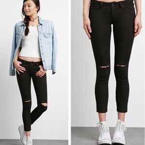 Brand New Forever 21 distressed black jeans