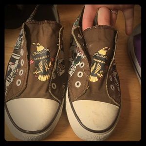 El-cool brown canvas slip on comfy shoes