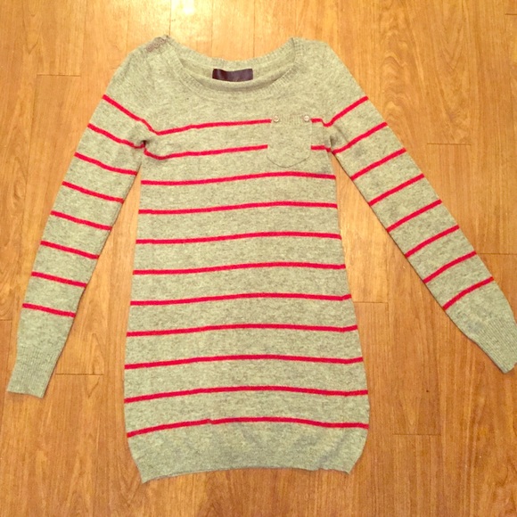 Grey with red striped sweater