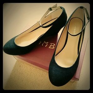 Bamboo Black Velvet Wedges