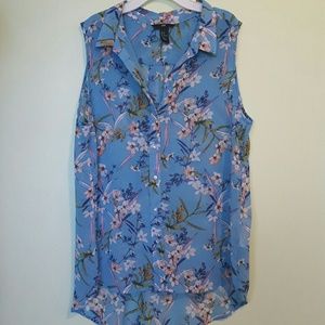 Sleeveless see through print shirt