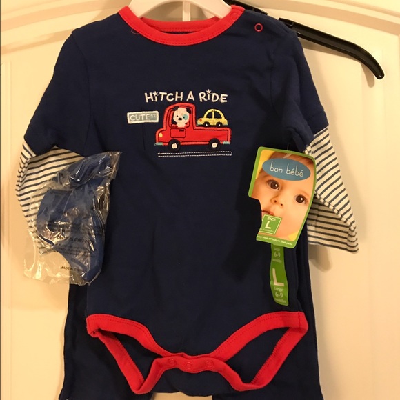 Bundle of 2 Bon Bebe Baby Boy Onesie Outfits Size 6-9 Months | Large NWT