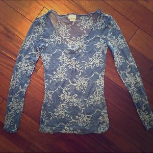 Free People Intimately Sheer Blue Long Sleeve Top