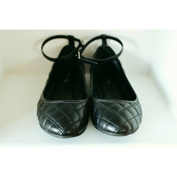 Black Quilted Ankle-Strap Ballet Flats